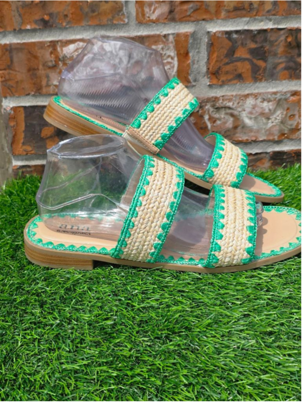 ANA Beige & Green Woven Slide Sandals Women’s Size 10 - Picture 2 of 7